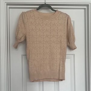 Light Beige Knit Short-Sleeve Sweater